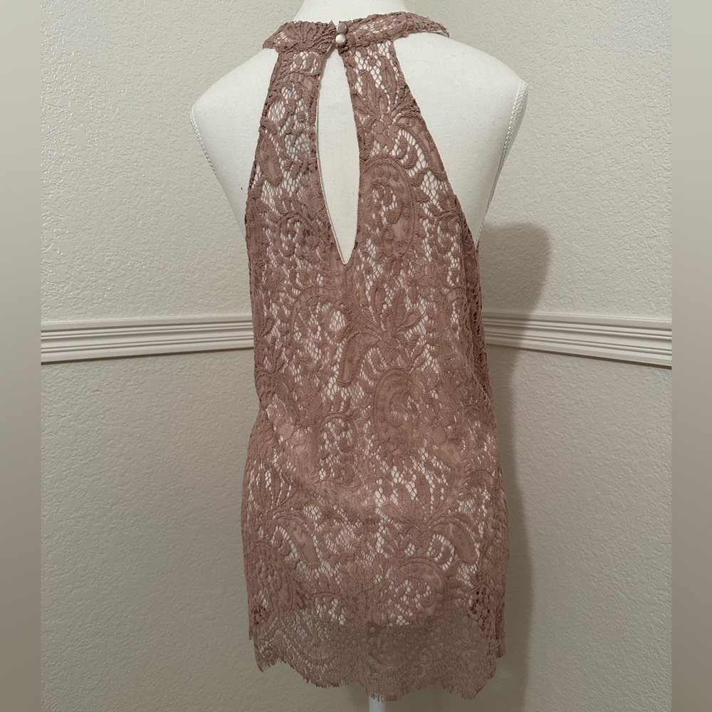 BKE Boutique Deauville Mauve Eyelash Lace Halter Tank Top Boho Romantic Chic - Picture 5 of 5